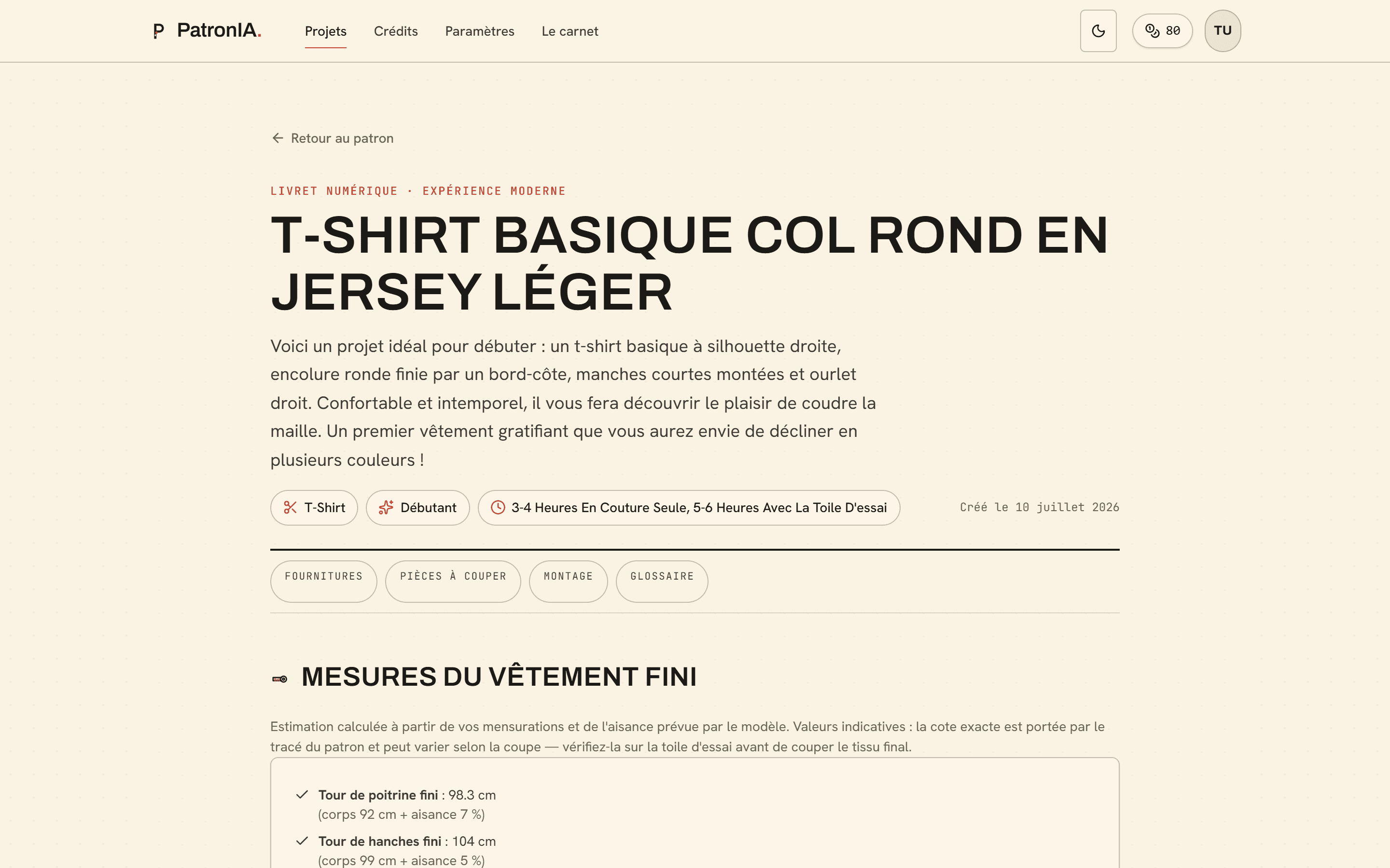 Livret de montage de PatronIA : fournitures, pièces à couper et étapes de montage.